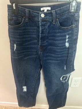 Gianni Bini Dark Wash Distressed Straight Leg Jeans